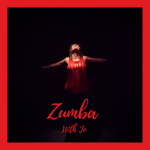 A red boxed and simplified version of Zumba with Jo logo