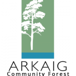 Arkaig Community Forest logo and strapline - green and blue with black text underneath
